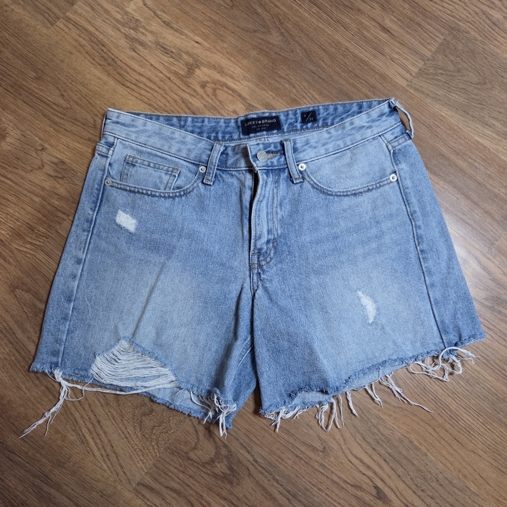 Lucky Brand Blue Distressed Jean Shorts, Size 6/28